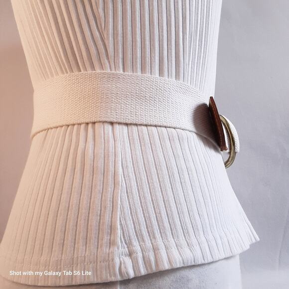 Hong Kong Womens Sucingle Belt Small Medium Peanut Brown White Canvas Cotton - Picture 4 of 12